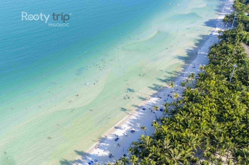 The curved shoreline of Bai Khem from above